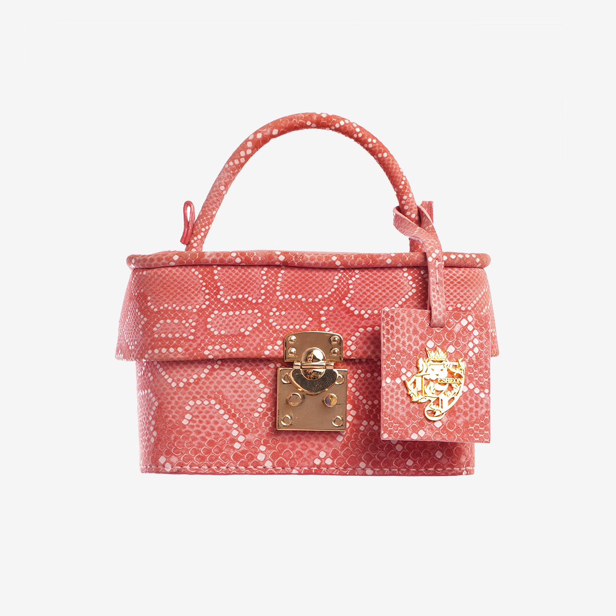 Pastel Matte Pink Snakeskin Clasp Vanity Bag with Mirror