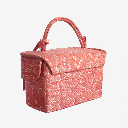 Pastel Matte Pink Snakeskin Clasp Vanity Bag with Mirror