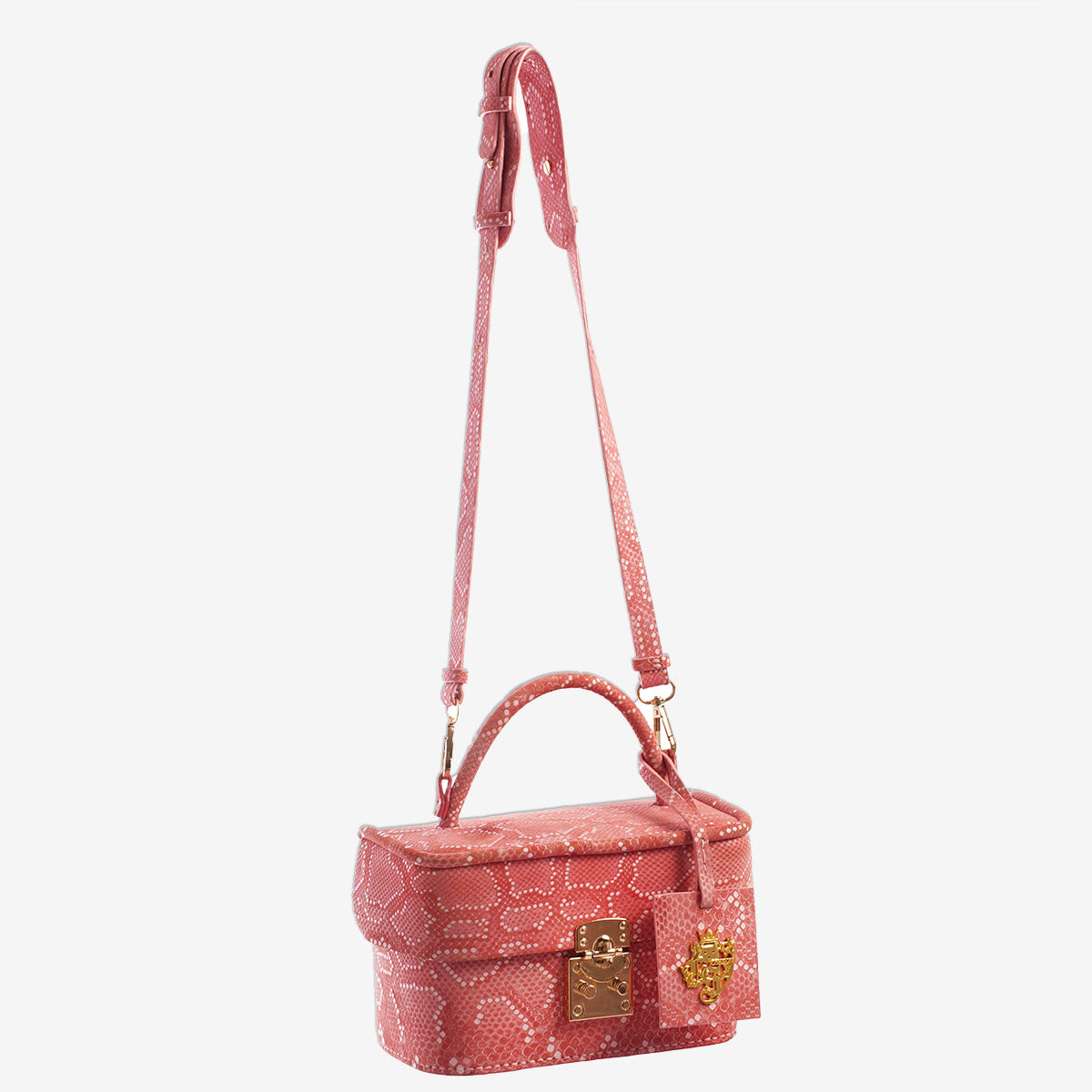 Pastel Matte Pink Snakeskin Clasp Vanity Bag with Mirror