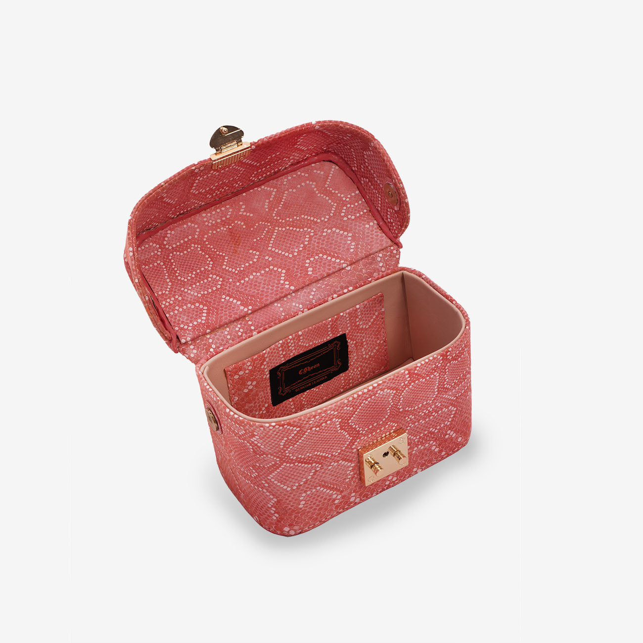 Pastel Matte Pink Snakeskin Clasp Vanity Bag with Mirror