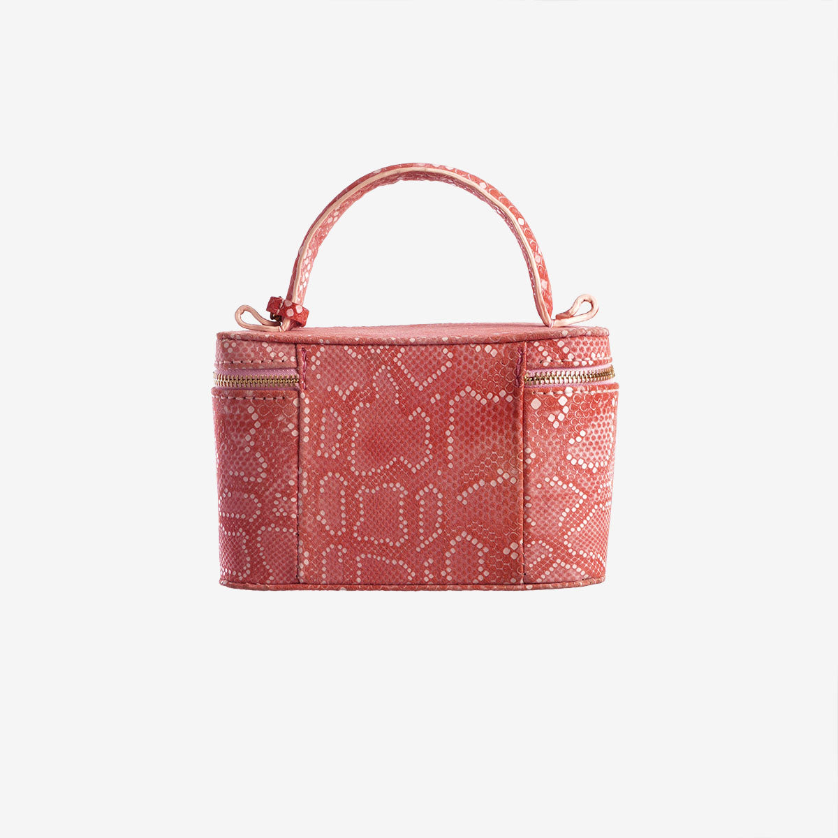 Pastel Matte Pink Snakeskin Zipper Vanity Bag with Mirror