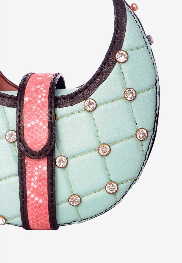 Macaron Bag in Pastel Blue & Deep Pink Rhinestone