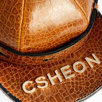 Baseball Cap Style Bag in Brown Crocskin Leather