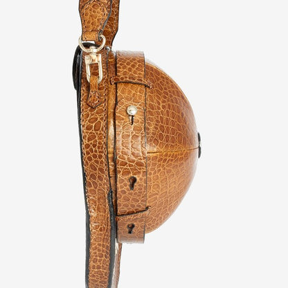 Baseball Cap Style Bag in Brown Crocskin Leather