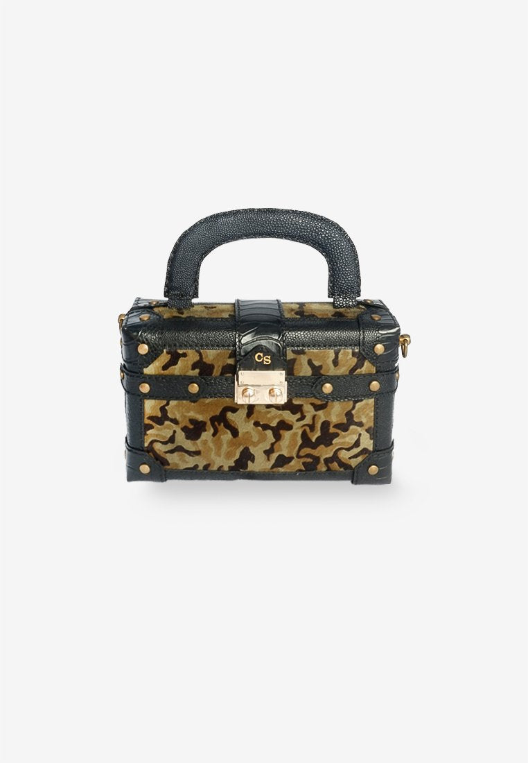 Trunk Handle Bag in Camouflage Leather with Shoulder Strap