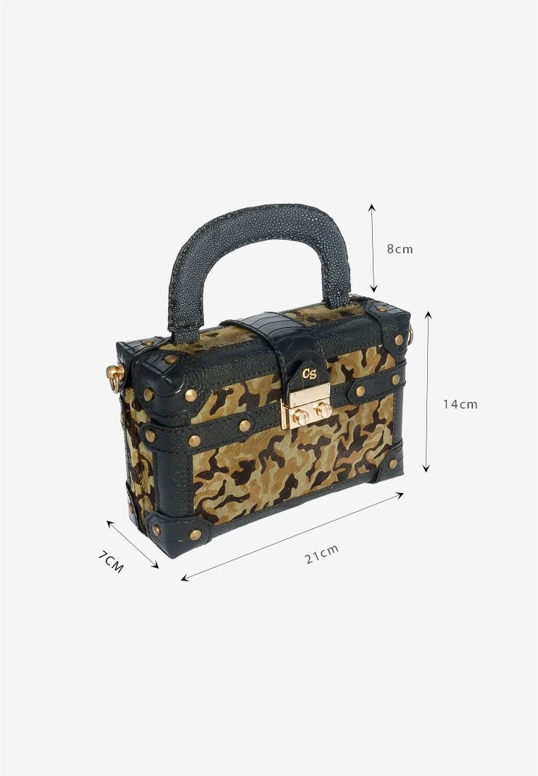 Trunk Handle Bag in Camouflage Leather with Shoulder Strap