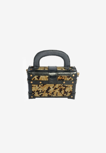 Trunk Handle Bag in Camouflage Leather with Shoulder Strap