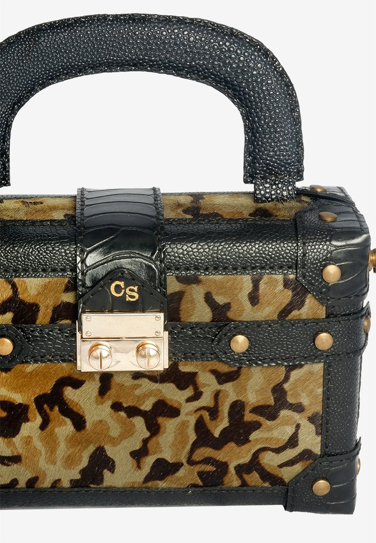 Trunk Handle Bag in Camouflage Leather with Shoulder Strap