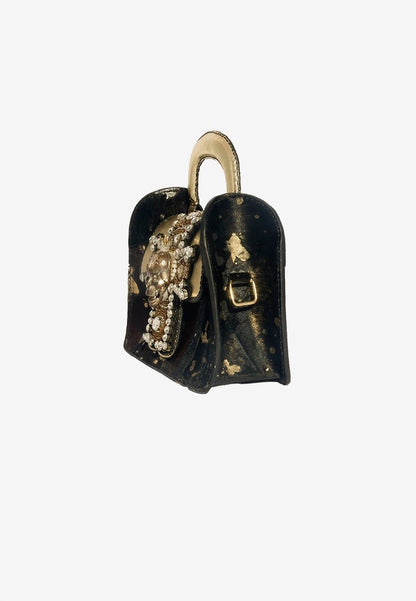 Skull Gem Pony Fur Leather Bag with Handle