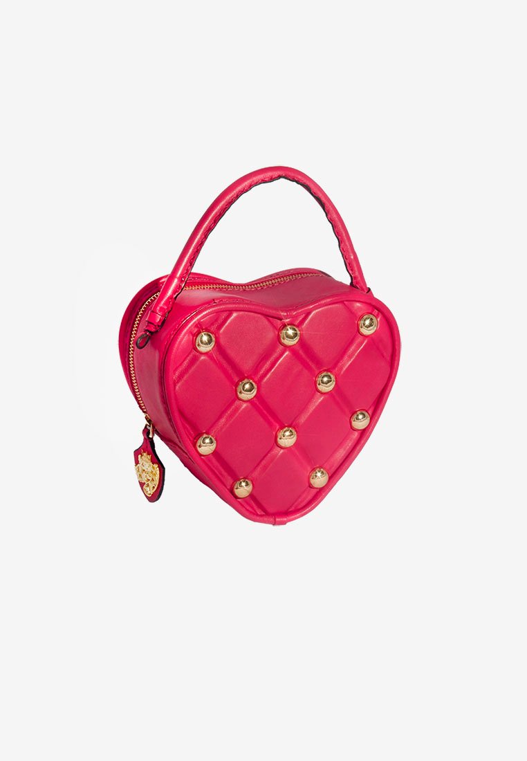 Heart Vanity Bag Studded in Pink-Red with Zipper