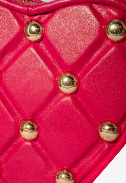 Heart Vanity Bag Studded in Pink-Red with Zipper