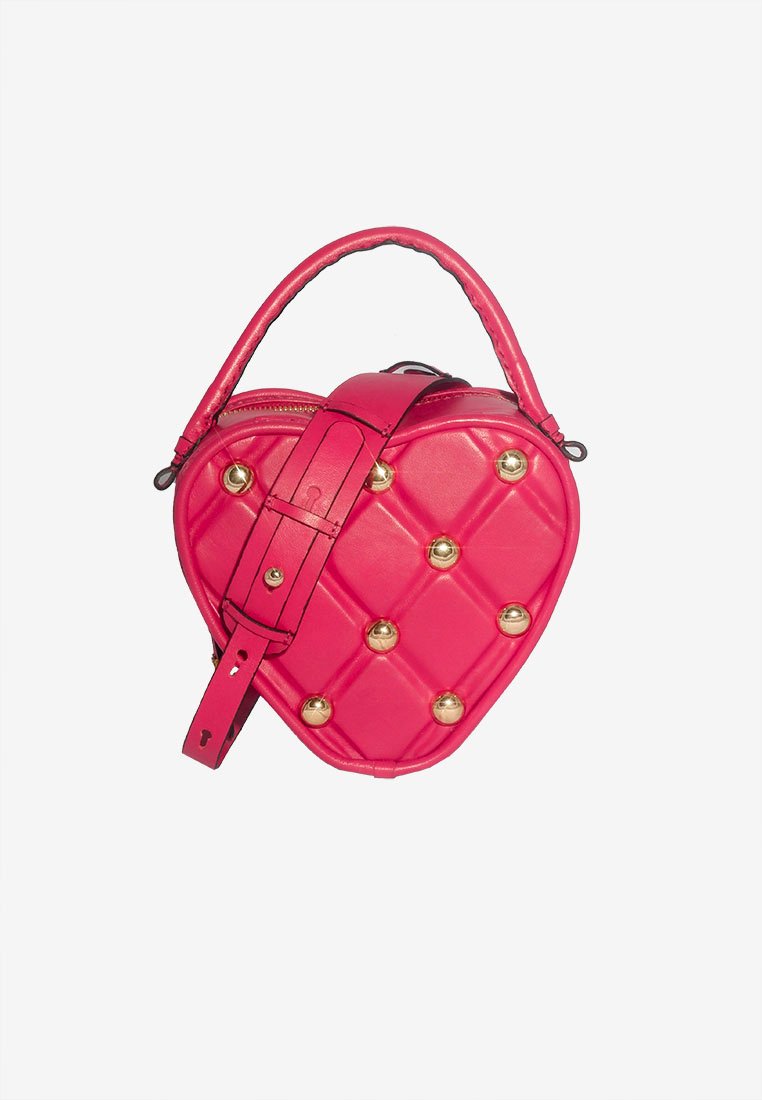 Heart Vanity Bag Studded in Pink-Red with Zipper