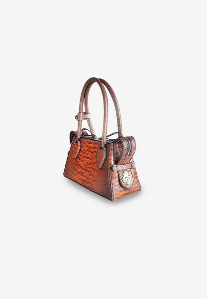 Brown Snakeskin Shoulder Bag with Zipper