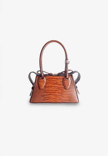 Brown Snakeskin Shoulder Bag with Zipper