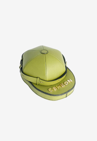 Baseball Cap Style Bag in Green Saffiano Leather