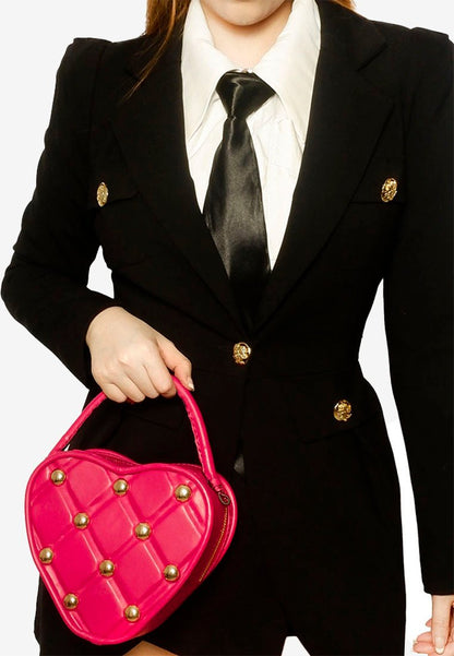 Heart Vanity Bag Studded in Pink-Red with Zipper