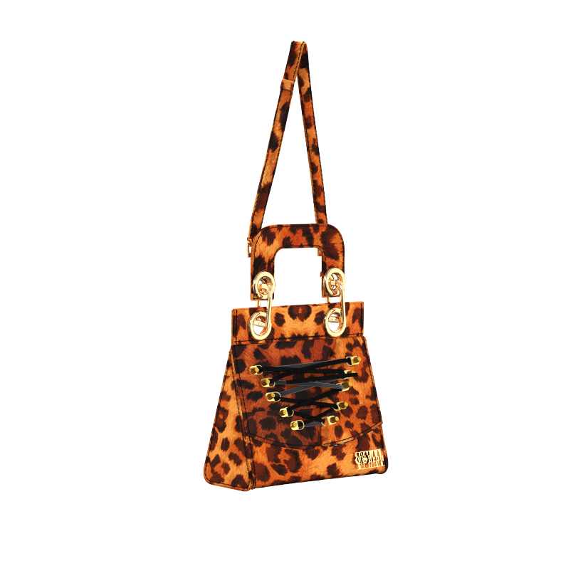 Celia Lace Up Bag in Leopard Print Silk