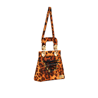 Celia Lace Up Bag in Leopard Print Silk