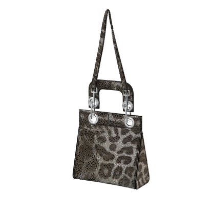 Celia Lace Up Bag in Metallic Leopard Leather