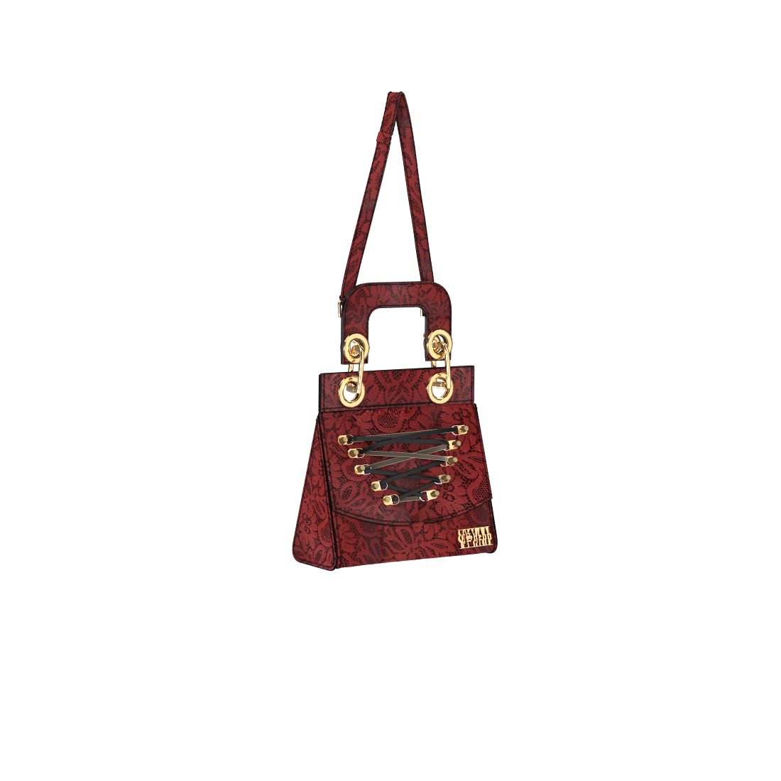 Celia Lace Up Bag in Red Lace Leather