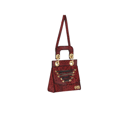 Celia Lace Up Bag in Red Lace Leather