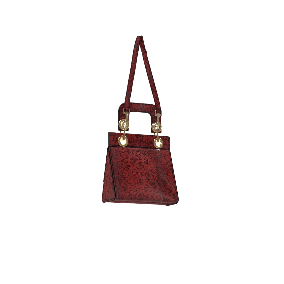 Celia Lace Up Bag in Red Lace Leather