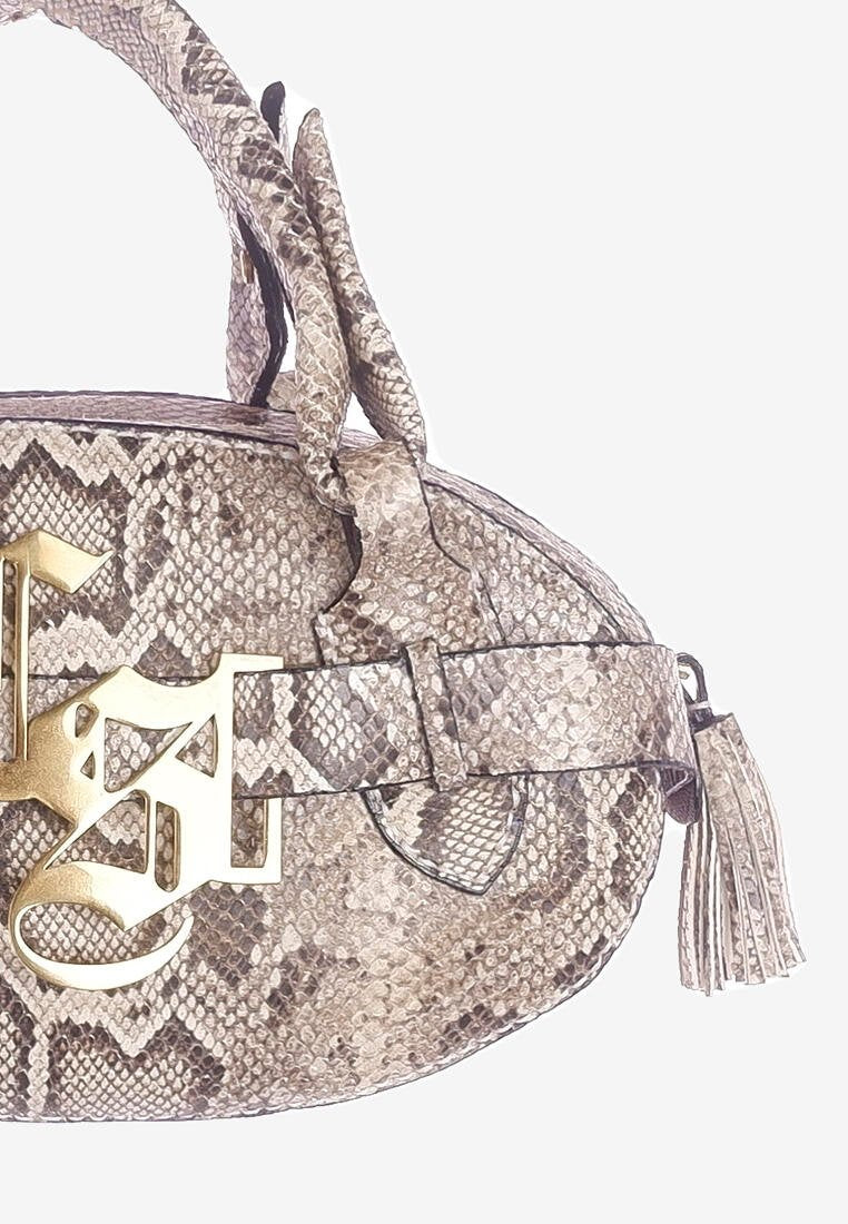 Oval Bag in Snakeskin Gold Logo