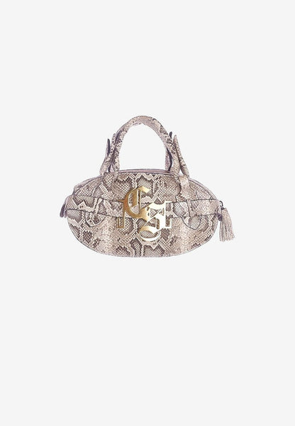 Oval Bag in Snakeskin Gold Logo